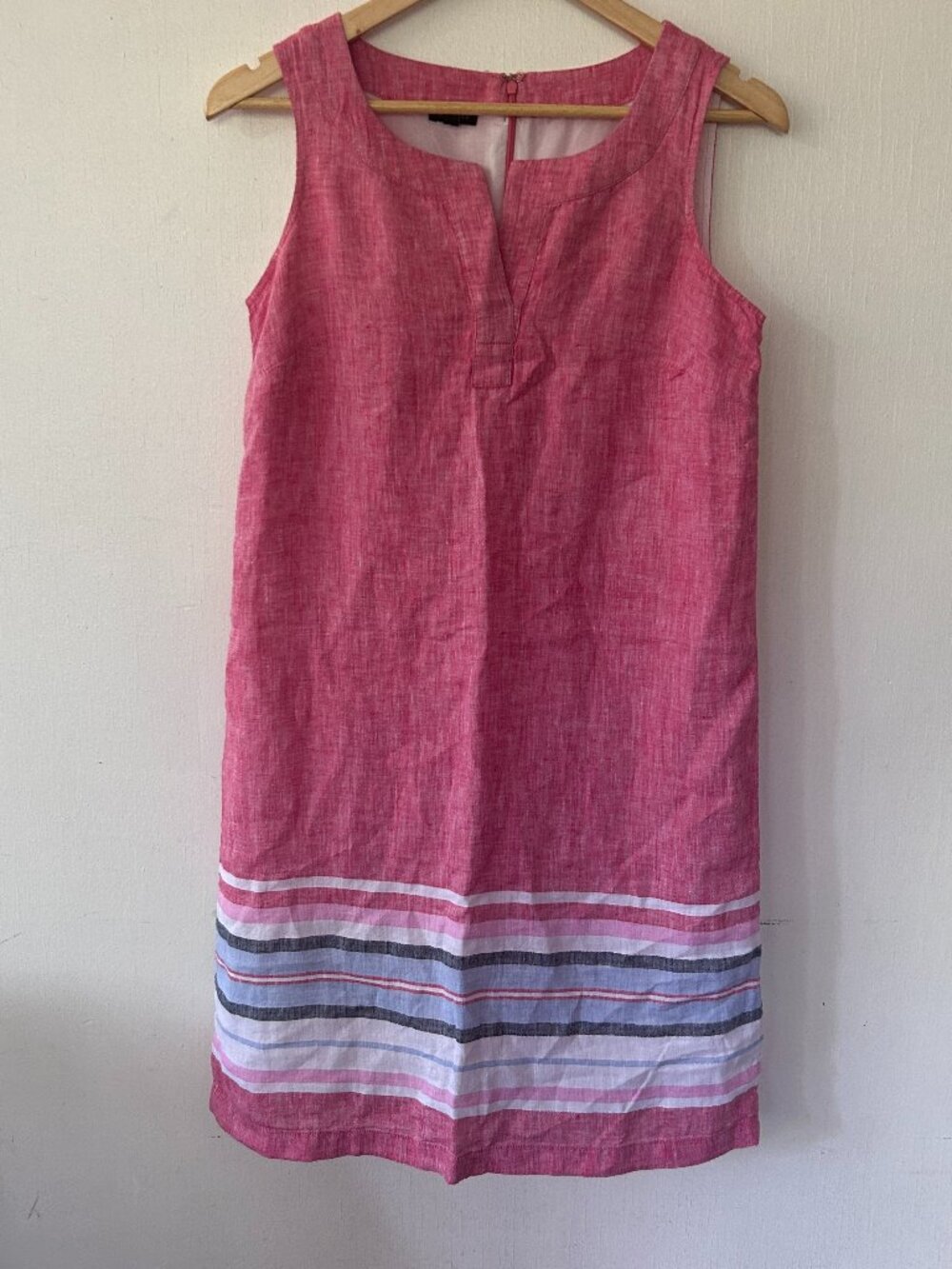 Talbots Linen Sheath Dress Womens 2 Red White Blue‎ Rear Zip Coastal Americana